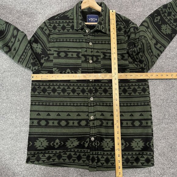 VSTR Aztec Shirt Jacket Mens L Green Black Button Fleece Lined Long Sleeve Cozy - Picture 7 of 7